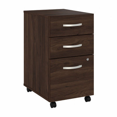 16" Pre-Assembled Mobile 3-Drawer File Cabinet in Black Walnut