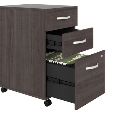 Storm Gray U-shaped Desk with Hutch & Included Lateral File, Mobile File, & Bookcase