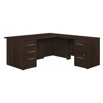 72" L-Shaped Modern Executive Desk with Drawers in Black Walnut