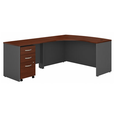 60" Left-Handed L-shaped Desk with Mobile Pedestal in Cherry/Graphite