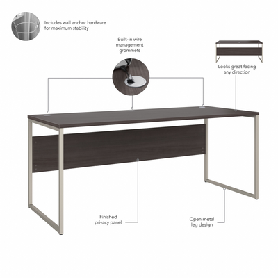 72" Modern Executive Office Desk with Metal Legs in Storm Gray