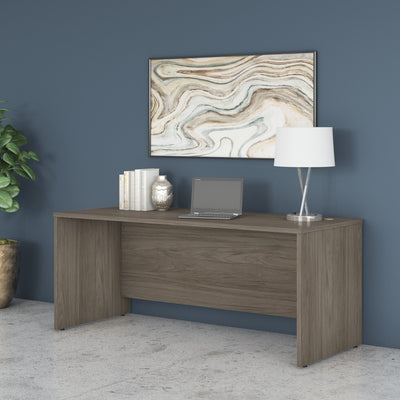 72" Modern Office Desk with Privacy Panel in Modern Hickory