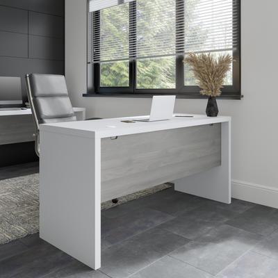 60" Modern Credenza Office Desk in Pure White and Modern Gray