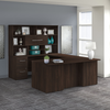 72" Modern U-Shaped Executive Office Desk with Drawers and Hutch in Black Walnut