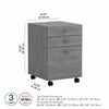 16" Mobile 3-Drawer File Cabinet in Modern Gray Finish