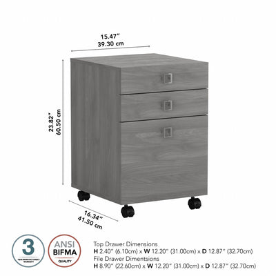 16" Mobile 3-Drawer File Cabinet in Modern Gray Finish