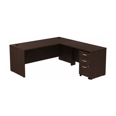 72" L-shaped Desk with 3-Drawer Mobile Pedestal in Mocha Cherry