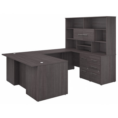 72" Modern U-Shaped Executive Office Desk with Max Storage in Storm Gray