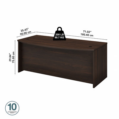 72" Modern Bow-Front Executive Desk with Privacy Panel in Black Walnut