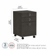 16" Modern Mobile 3-Drawer File Cabinet in Charcoal Maple