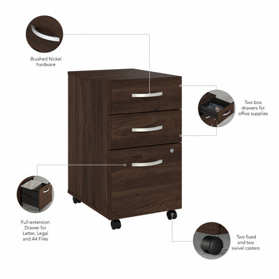 16" Pre-Assembled Mobile 3-Drawer File Cabinet in Black Walnut