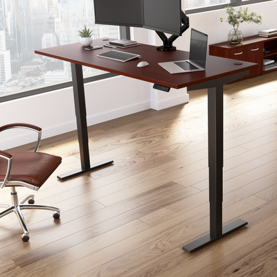 72" Large Modern Adjustable Standing Office Desk in Hansen Cherry with Black Base