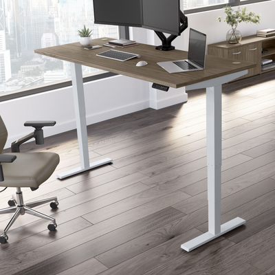 72" Large Modern Adjustable Standing Office Desk in Modern Hickory with Metallic Base