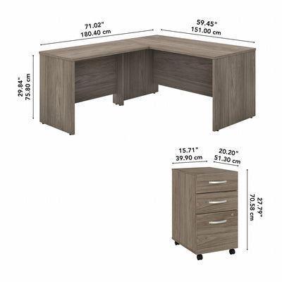 Modern Hickory 60" x 72" L-shaped Desk with Mobile Pedestal