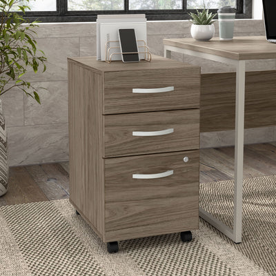 16" Pre-Assembled Mobile 3-Drawer File Cabinet in Modern Hickory