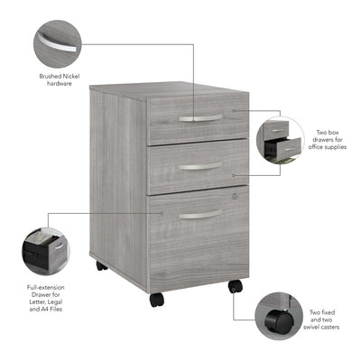 16" Pre-Assembled Mobile 3-Drawer File Cabinet in Platinum Gray