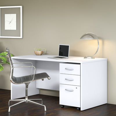 Modern White 60" Executive Desk with Included Mobile Pedestal