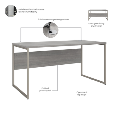 60" Modern Office Desk with Metal Legs in Platinum Gray