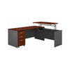 72" x 72" Cherry & Gray L-Shaped Desk with Sit-Stand Return and Mobile File