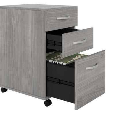 16" Pre-Assembled Mobile 3-Drawer File Cabinet in Platinum Gray