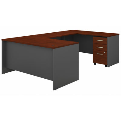 Cherry & Gray Modern U-shaped Office Desk with Mobile File