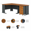 48" Corner Office Desk with Return and Mobile Pedestal in Natural Cherry/Slate