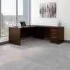 72" L-shaped Desk with 3-Drawer Mobile Pedestal in Mocha Cherry