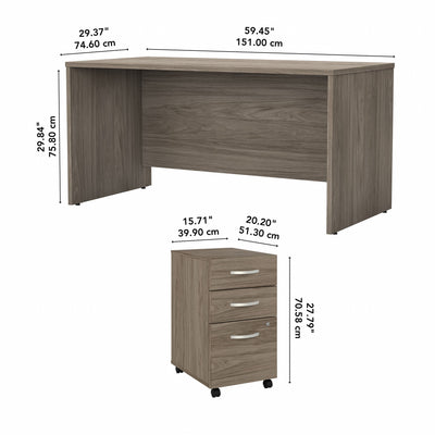 Modern Hickory 60" Executive Desk with Mobile Pedestal