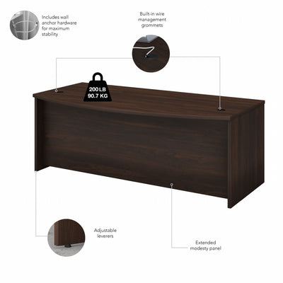 72" Modern Bow-Front Executive Desk with Privacy Panel in Black Walnut