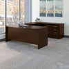 72" Bow-Front U-Shaped Desk with Two Mobile Pedestals in Mocha Cherry