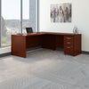 72" L-shaped Desk with 3-Drawer Mobile File Cabinet in Mahogany