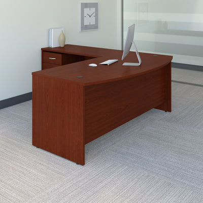 72" Mahogany Bow-Front Office Desk with Return and Mobile Pedestal