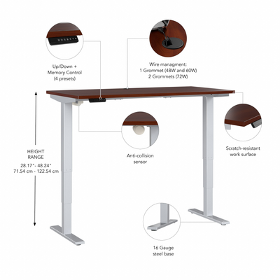 72" Large Modern Adjustable Standing Office Desk in Hansen Cherry with Metallic Base