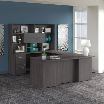 72" Modern U-Shaped Executive Office Desk with Max Storage in Storm Gray