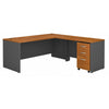 72" L-shaped Desk with Mobile Pedestal in Natural Cherry/Graphite Gray