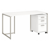 60" Modern Office Desk with 3-Drawer Mobile File Cabinet in White