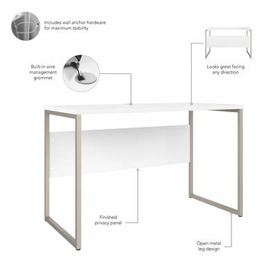 48" Modern Office Desk with Metal Legs in White