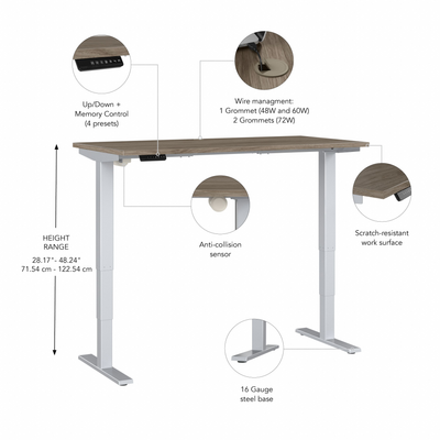 72" Large Modern Adjustable Standing Office Desk in Modern Hickory with Metallic Base