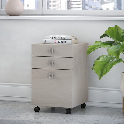 16" Modern Mobile 3-Drawer File Cabinet in Gray Sand Finish