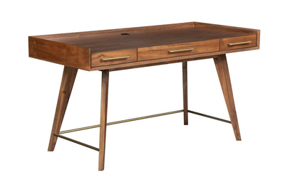 63" Walnut Office Desk w/ Brass Accents