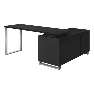 72" Black and Silver Executive L-Shaped Desk