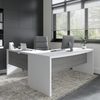 72” Modern L-Shaped Bow-Front Office Desk in Pure White & Modern Gray