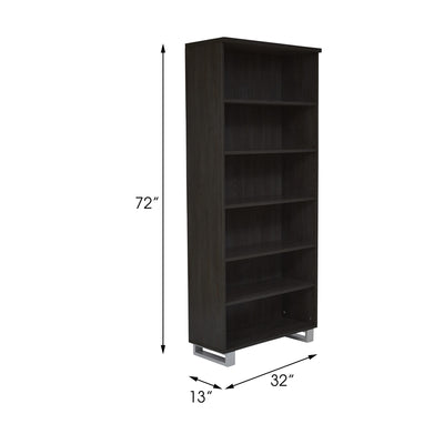 31.5" x 71.5" Espresso Bookcase with Steel Adjustable Legs