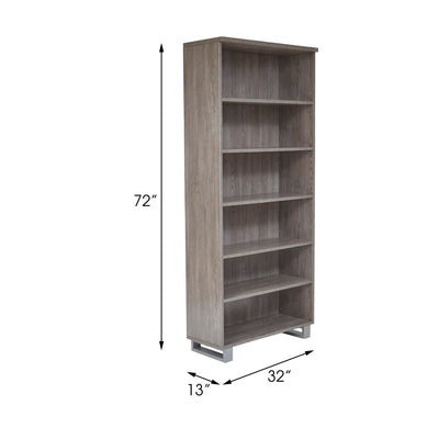 31.5" x 71.5" Modern Grey Bookcase with Steel Adjustable Legs