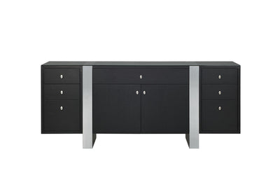 79" Wenge & Brushed Aluminum Laminate Modern Credenza