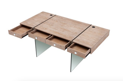 Elegant Modern Walnut Office Desk with Clear Glass Legs