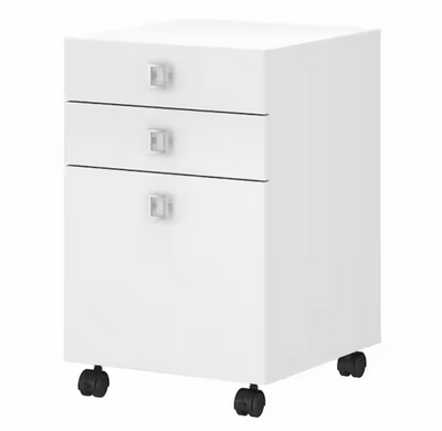 Pure White Mobile File Cabinet with Two Utility Drawers