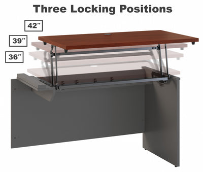 60" x 85" Cherry & Gray L-shaped Desk with Sit/Stand Return & Mobile File