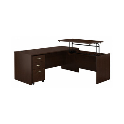 72" x 72" Mocha Cherry L-Shaped Desk with Sit-Stand Return and Mobile File