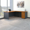 72" L-shaped Desk with Mobile Pedestal in Natural Cherry/Graphite Gray